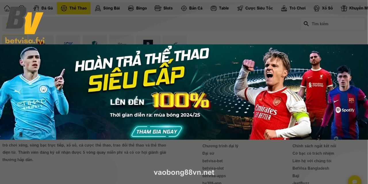 Giao diện trang chủ ứng dụng vaobong88vn