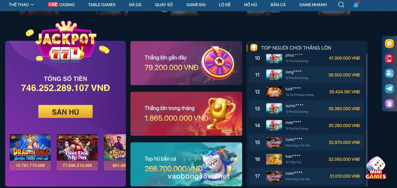 Trò chơi Jackpot hấp dẫn trong ứng dụng